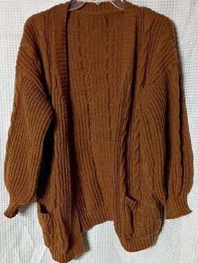 SHEIN Chunky Cable Knit Open Cardigan - Brown